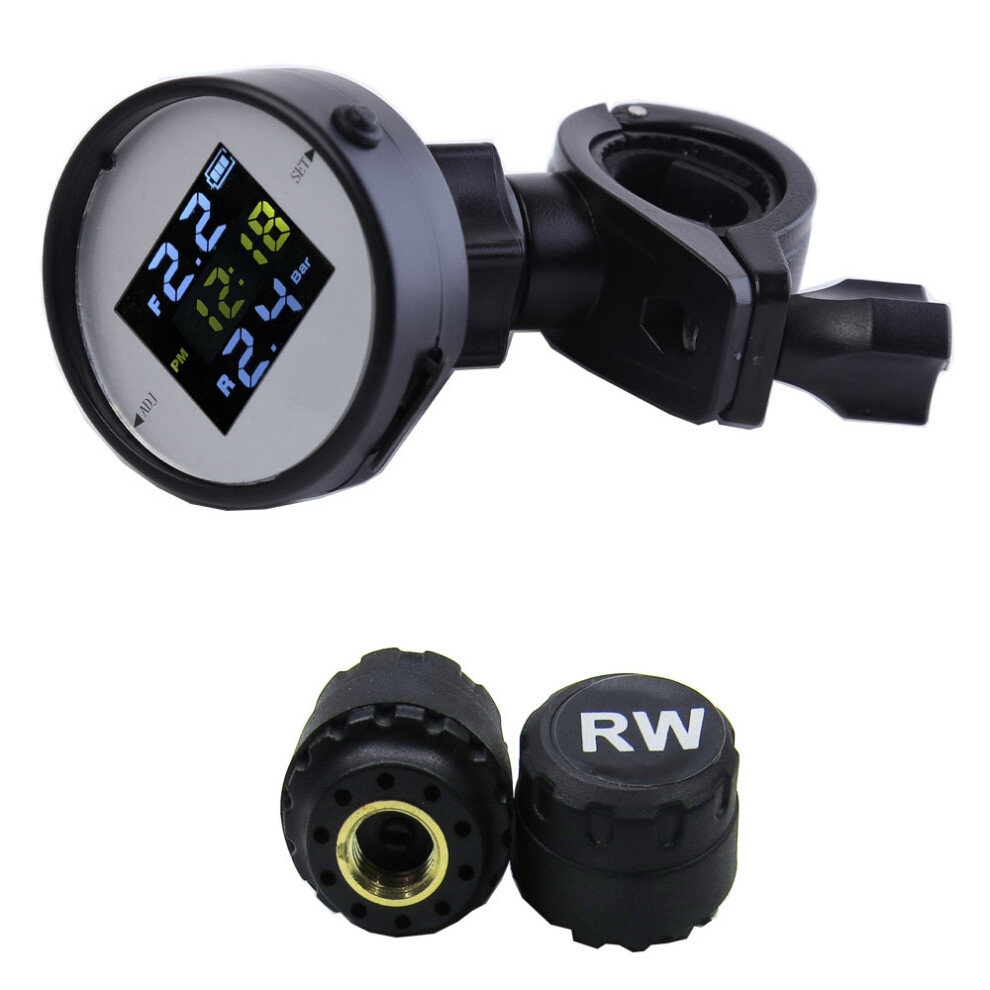New Motorcycle Real Time Tpms Voice Alarm Tyre Security Scooter Lcd Tire Pressure Monitor System With 2 External Sensors Usb Charging 762179081760