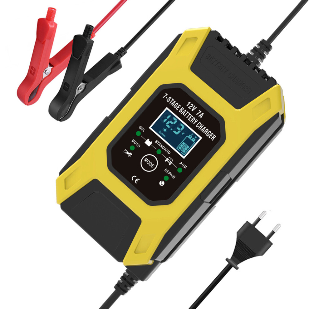 New Foxsur 12V 7A Motorcycle Car Battery Charger 7-Stage Pulse Lead-Acid Battery Charge Lcd Display Agm Gel Wet Multi-Battery Mode Charging 762179069577