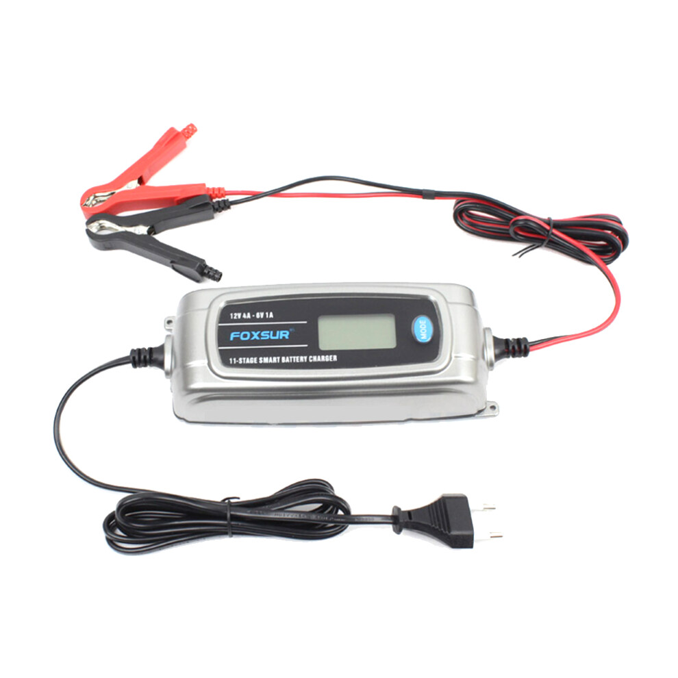New Foxsur 12V 4A 6V 1A 11-Stage Lcd Display Battery Charger For Car Motorcycle Lead-Acid Efb Gel Wet Agm Batteries 762179090786