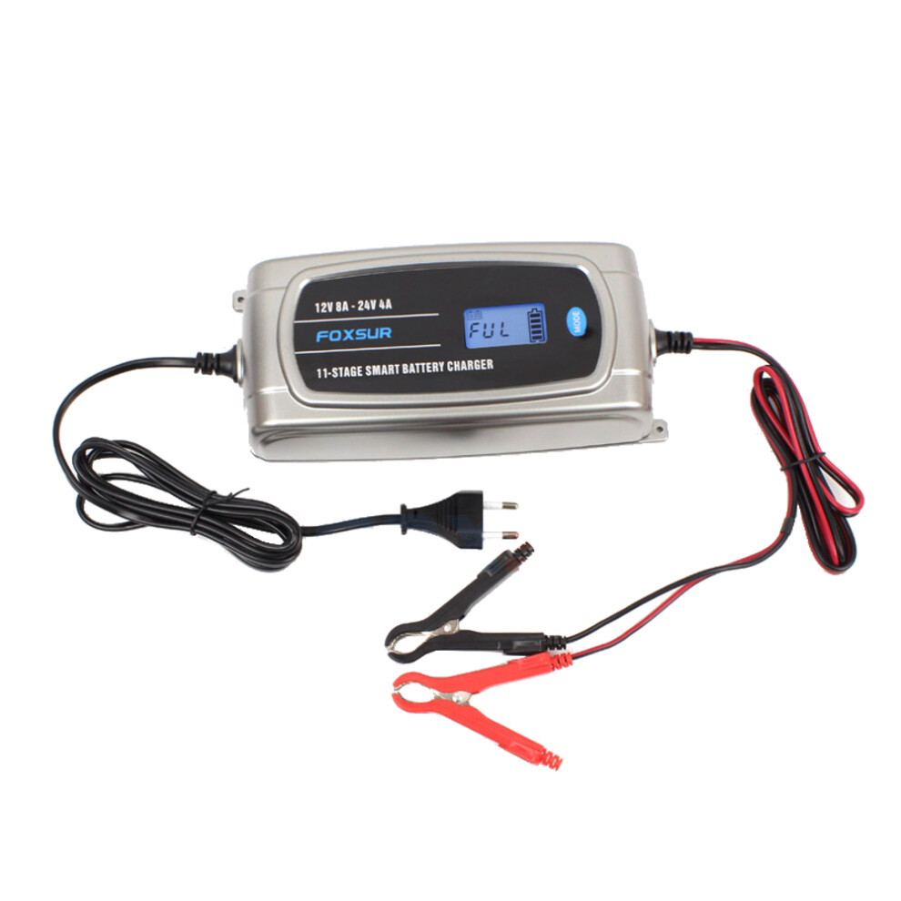 New Foxsur 12V 24V 11-Stage Lcd Display Battery Charger Waterproof Truck Car Motorcycle Lead-Acid Efb Gel Wet Agm Batteries 762179093947