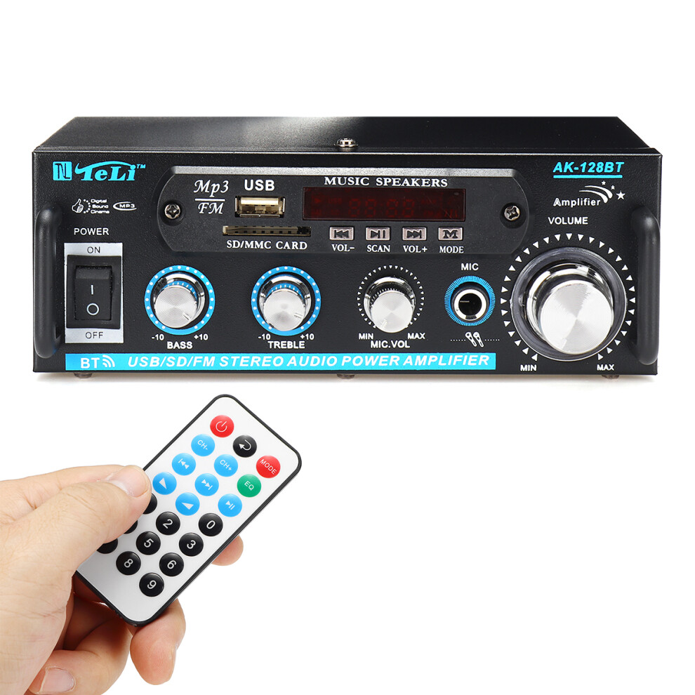 Ak-128Bt 12V 220V Hifi Audio Stereo Mp3 Player Power Multifunctional Amplifier Bluetooth Fm Radio 2Ch 600W Support Fm Usb Sd Slot Europe Plug For 6900061475417