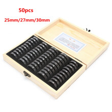 50 Pezzi contenitori per monete rotonde da 25/27/30 mm scatole in wood per esposizione e stoccaggio