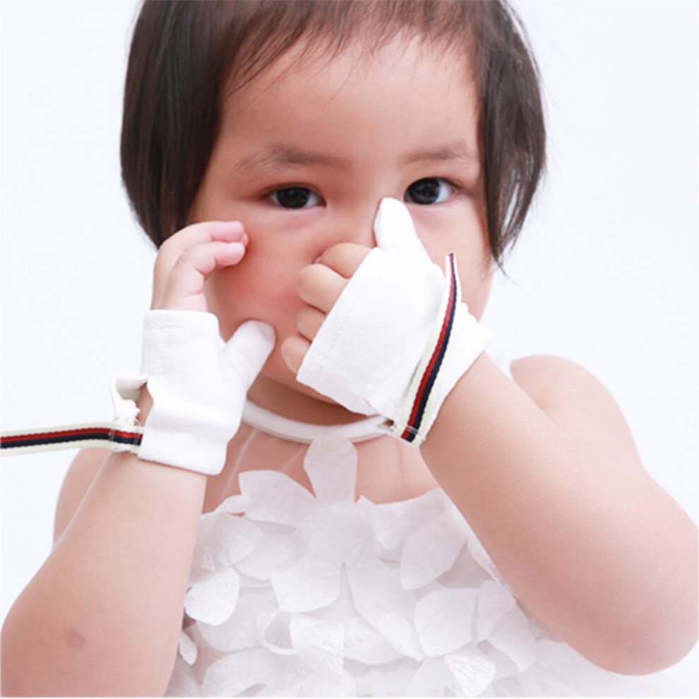 1 Pair Sea-Island Fiber Thumb Sucking Stop Gloves Finger Guard Protector Baby Kids Pink
