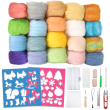 Needle Felting Starter Kit 24 Colours Natural Needle Felting Wool Set and Wool Felt Tools for DIY Felting Craft Project