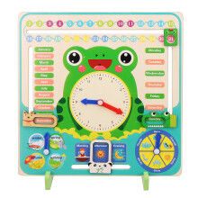 Kinderen Houten Kikker Klok Kalender Datum Weer Bord Leerzaam Educatief Speelgoed