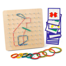 Tavola Geoboard Montessori in wood con Schede per l'Apprendimento della Matematica Giocattoli Educativi per Bambini