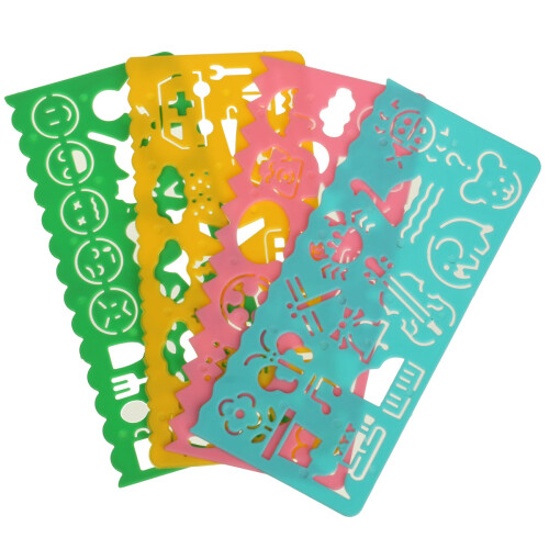 4 Pezzi di stencil in plastic per grafica artistica template e righello per studenti e bambini 2