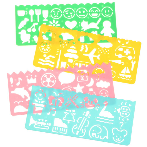 4 Pezzi di stencil in plastic per grafica artistica template e righello per studenti e bambini 1