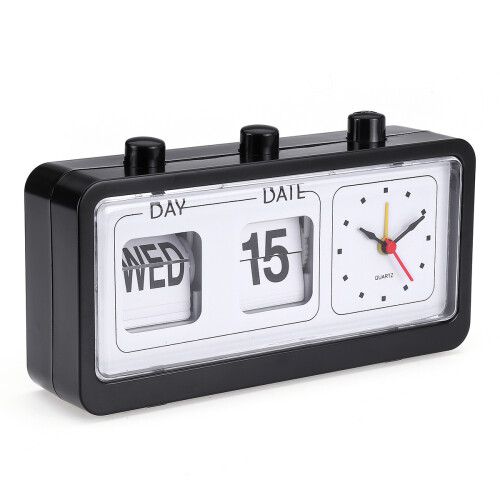 Digital Retro Quartz Alarm Clock Flip Display With Date & Time Black 2
