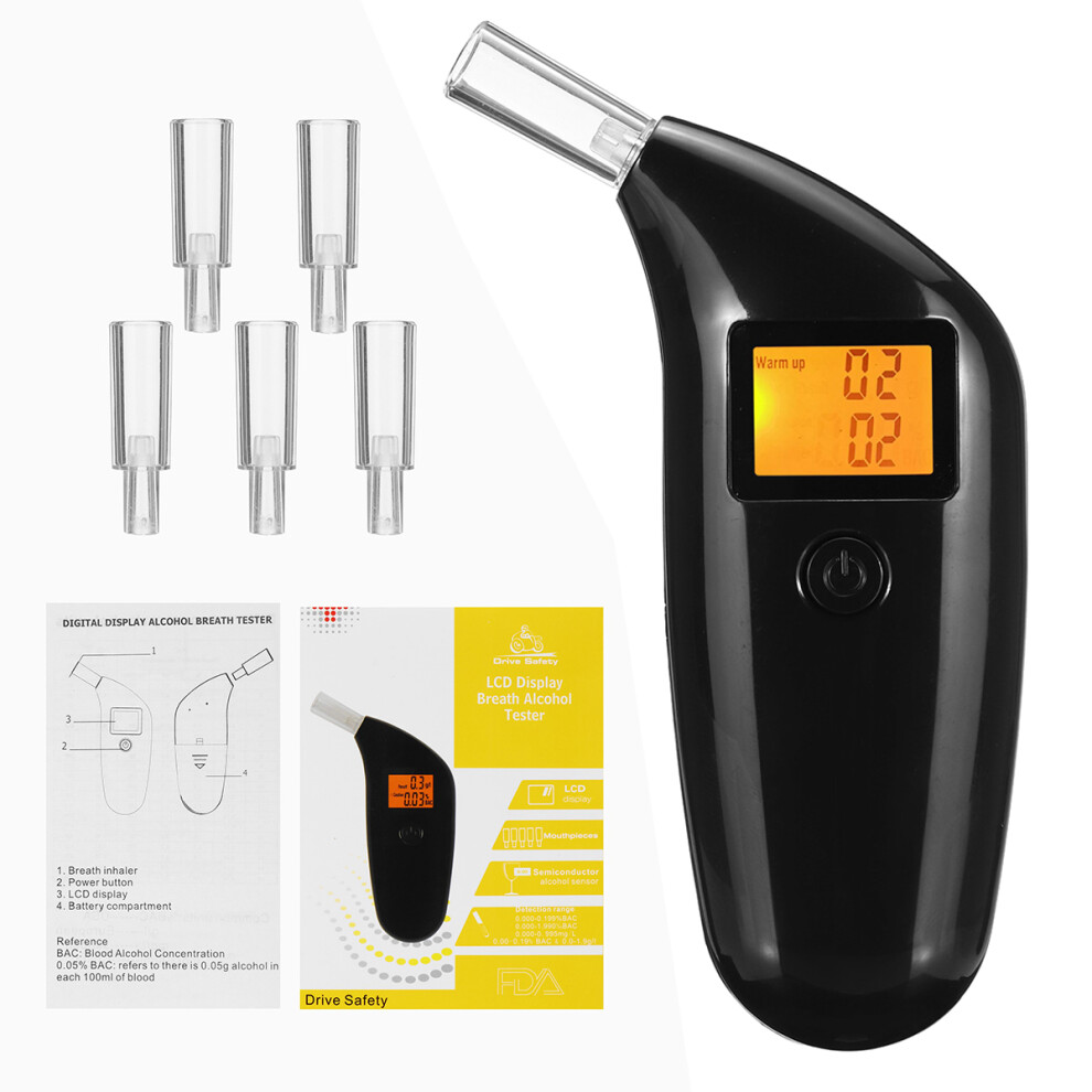 Breath Alcohol Tester Lcd Display Highly Sensitive Detector Breathalyzer Tester 6900070749226