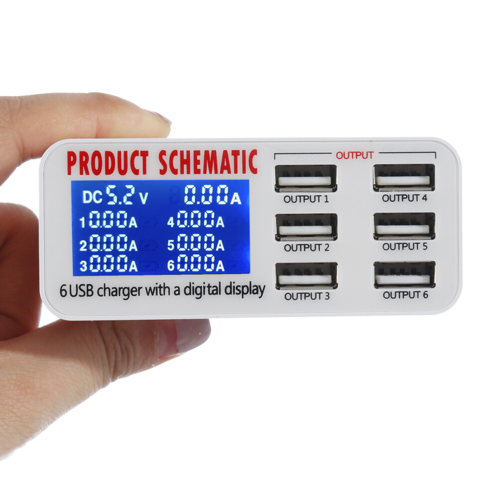 40W 6 Ports Usb Intelligent Charger Lcd Screen Desktop Intelligent Charging Station Charge 695536200316