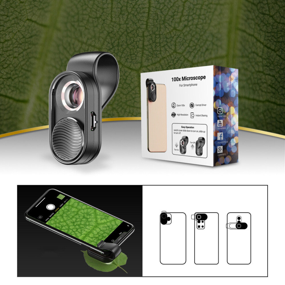 Apexel 100X Magnification Microscope Lens Micro Lens With Led For Mobile Phone Smartphone Photography For Microscopic Creatures Plant Animal Light 5693755234414