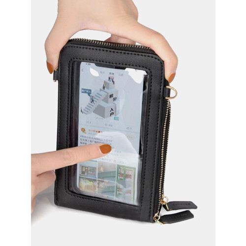 Multifunktionale große Kapazität mit längenverstellbarem PU-Ledertragegurt Touchscreen-Handytasche 1