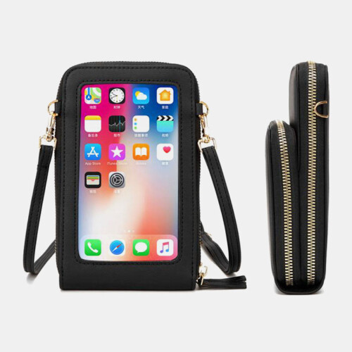 Multifunktionale große Kapazität mit längenverstellbarem PU-Ledertragegurt Touchscreen-Handytasche