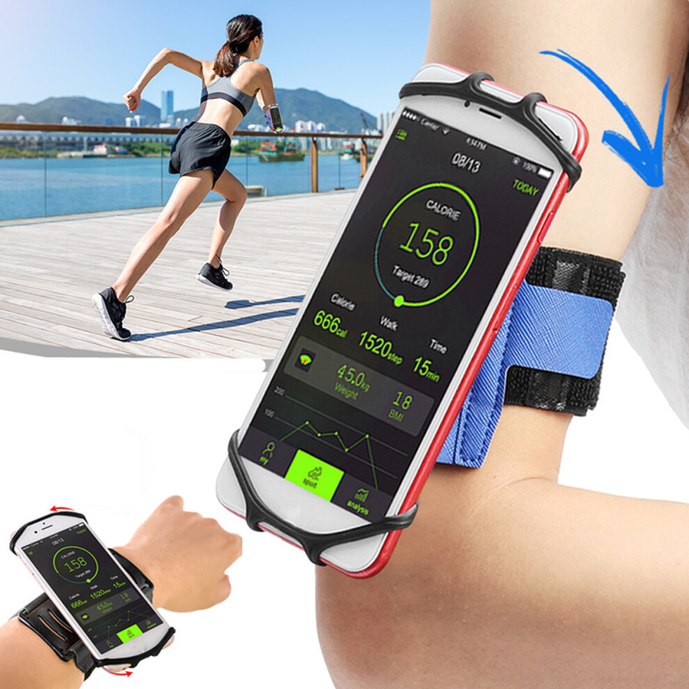 Adjustable Arm Phone Bag Applicable 4 6 Inch Phone 180 Rotatable Outdoor Running Wristband Rotating Phone Bag Black/Blue 6900034446994