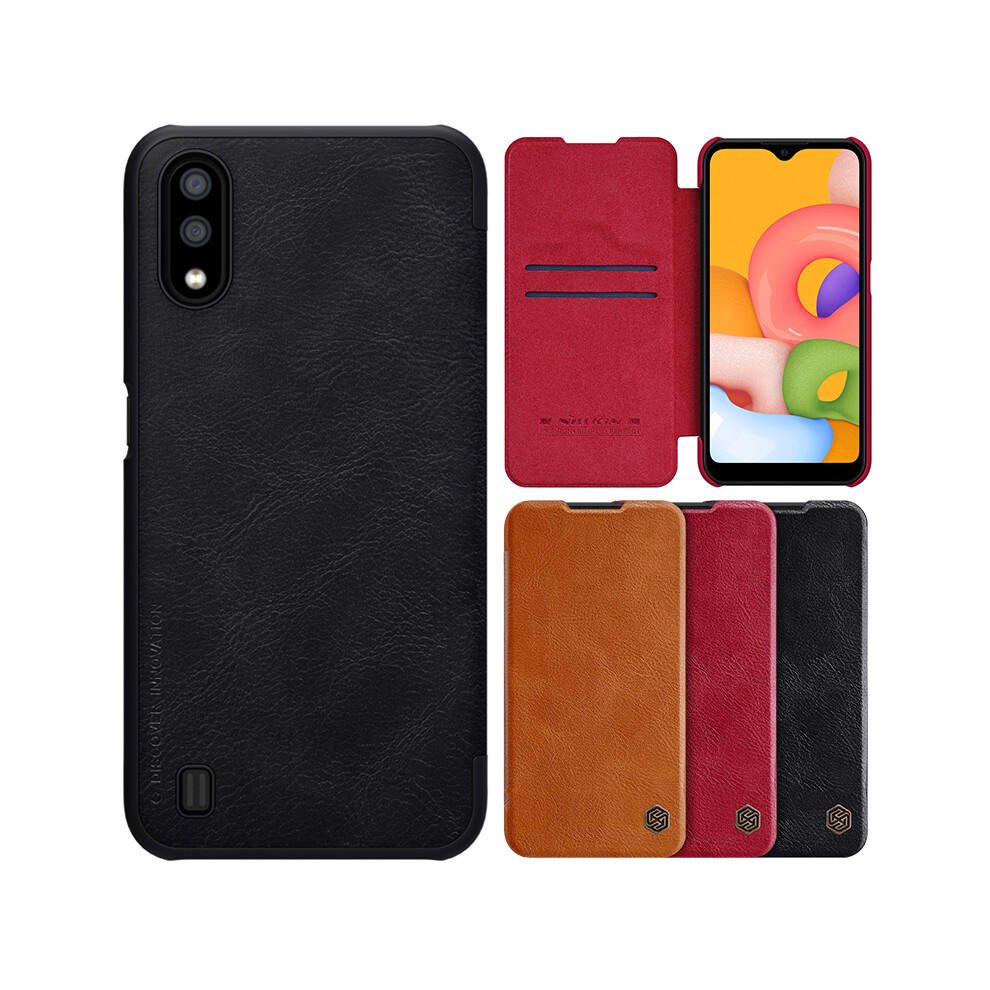 Nillkin Bumper Flip Schokbestendig Met Kaartsleuf Volledige Bedekking Pu Leren Beschermhoes Voor Samsung Galaxy A01 2020-image