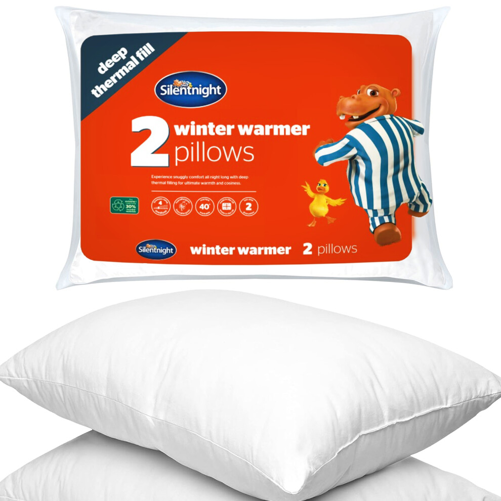 Silentnight Pack of 2 Winter Warmer Pillows, Cosy Thermal Warm Winter Pillow Pair