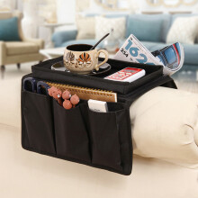 Organizer per bracciolo del divano con 4 tasche e vassoio portabicchieri borsa da appendere per remote TV e cellulare.