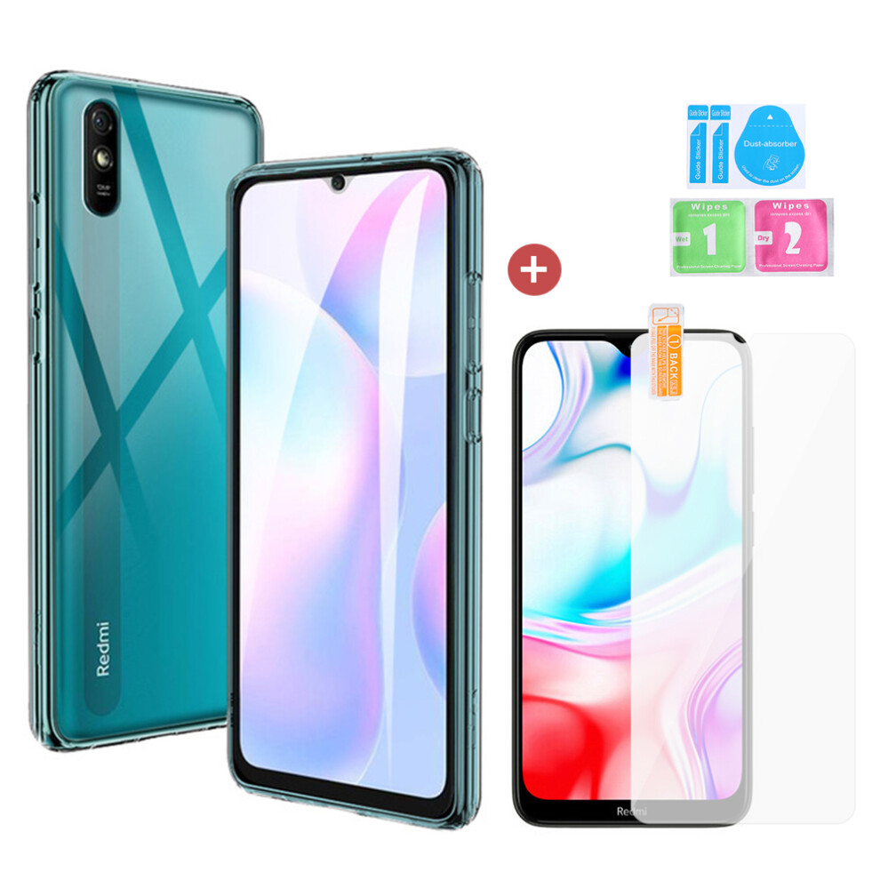 Bakeey Transparent Shockproof Non Hard Pc Protective Case + Anti Explosion Tempered Glass Screen Protector For Xiaomi Redmi 9A Yellow 1392169680605