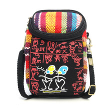Mode Ethnischer Stil Lässige Mini Reißverschluss Leinwand Frauen Handy Tasche Umhängetasche Messenger Tasche