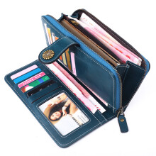Portafoglio lungo in vera pelle per donna borsa a mano con zip e portacarte.