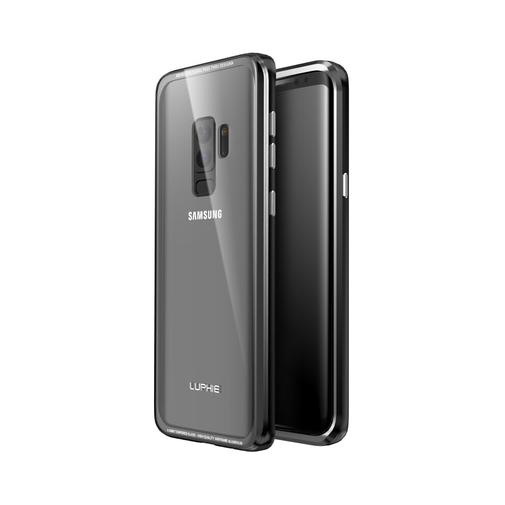 Luphie Metal Bumper+9H Transparent Tempered Glass Shell Protective Case For Samsung Galaxy S9 Plus 6900320222202