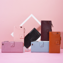 Portafoglio lungo da donna in PU pelle con cerniera fibbia multi slot per carte portamonete borsa a pochette.