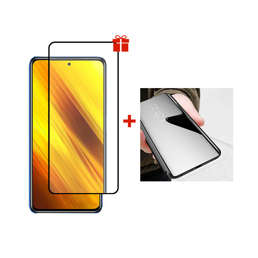 Bakeey For Poco X3 Nfc Accessories Anti Explosion Full Glue Tempered Glass Screen Protector + Flip Plating Mirror Window View Protective Case Non Ori 6914219011587