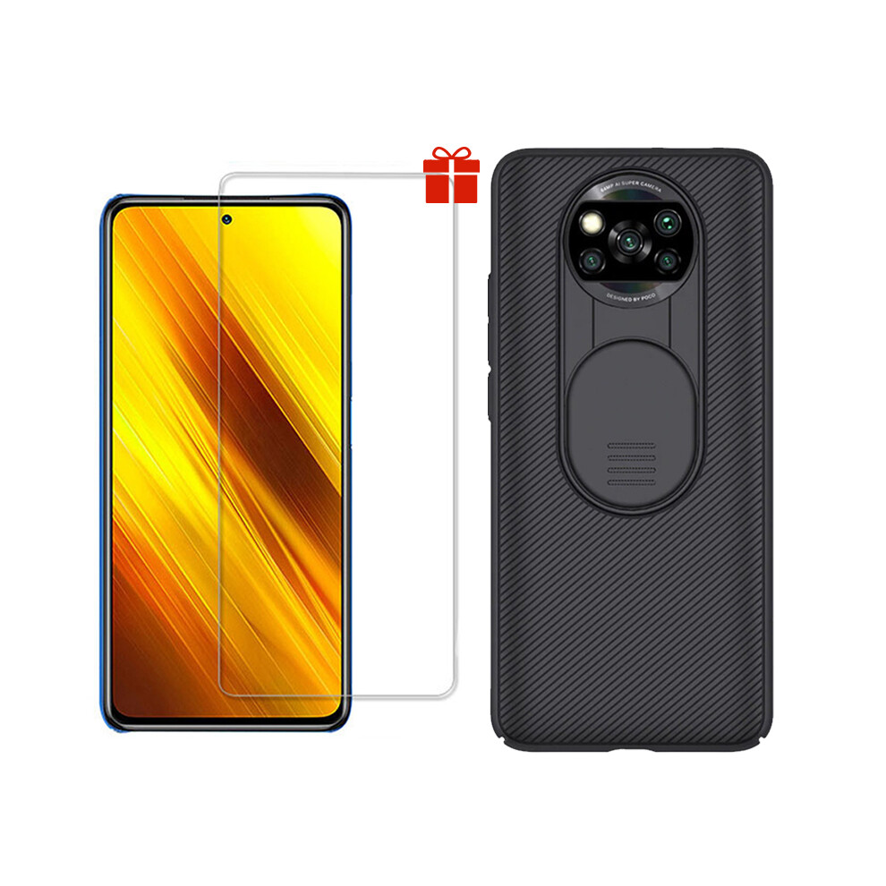 Nillkin For Poco X3 Nfc Accessories Bumper With Slide Lens Cover Protective Case + Bakeey Anti Explosion Tempered Glass Screen Protector Non Original 9082554956195