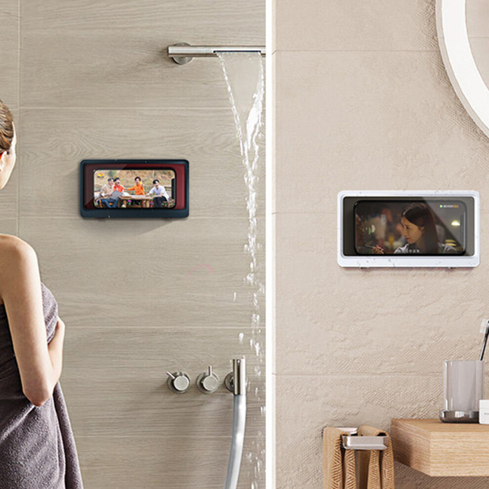 Bathroom Waterproof Touch Screen Mobile Cell Phone Holder Case Wall Mount Storage Box Under 6.8 Inches White/Blue 6271705373339