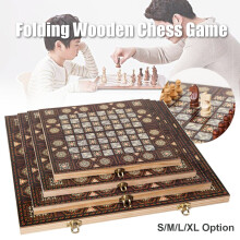 3 in 1 Tragbares Faltbares Internationales Schach Backgammon Dame Holz Tischspielset