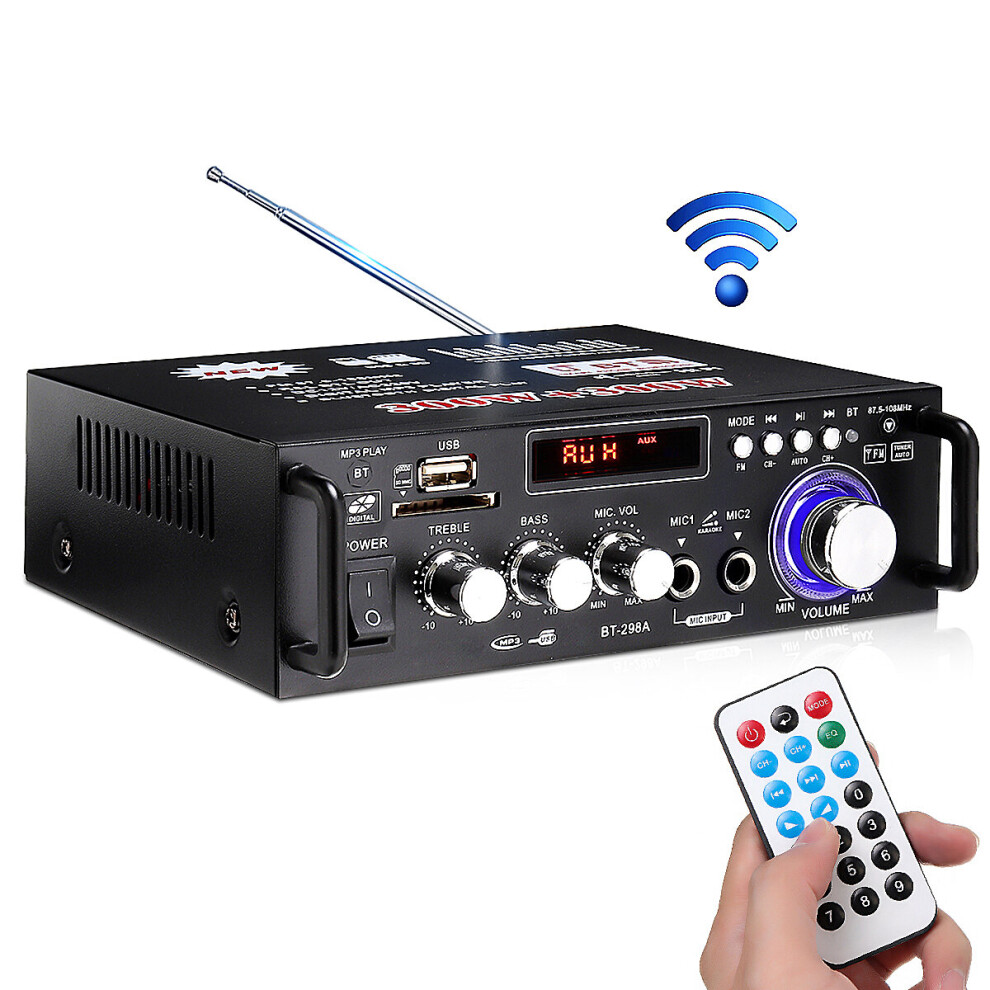 Bt 298A 110V 12V Hifi Bass Car Audio Stereo Power Amplifier Bluetooth Fm Radio 2Ch 600W Led Diaplay Support Fm Aux Sd For Car Home Black 3796736923412