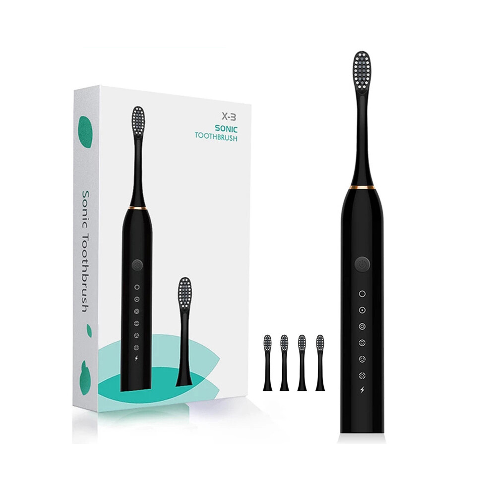Showsee X-3 Sonic Electric Toothbrush IPX7 Waterproof Toothbrush 6 Modes Adjustable USB Rechargeable Timer Brush with 4 Replacement Brushes Heads