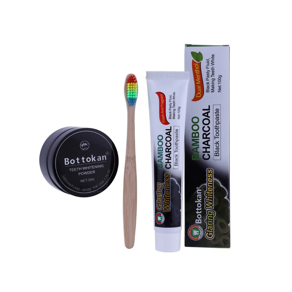 Natural Bamboo Charcoal Toothbrush Toothpaste Kit Rainbow Bamboo Soft Whitening Toothbrush