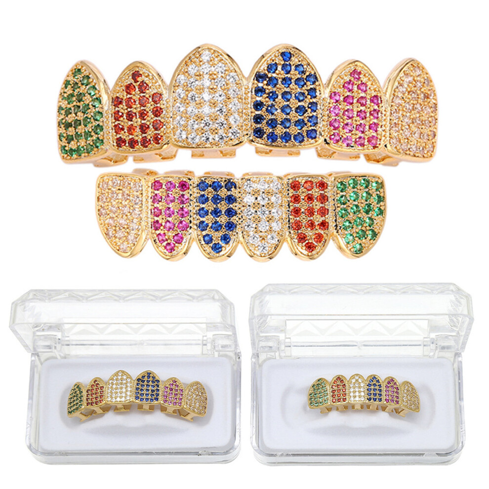 Colorful Plated Top Bottom Set Mouth Teeth Grills Copper Mouth Teeth Grills Dental Tools