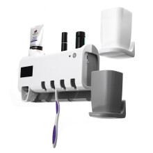 3 In 1 Sterilizzatore per Spazzolini con Luce UV Supporto Pulitore e Dispenser Automatico di Dentifricio con 2 Tazze