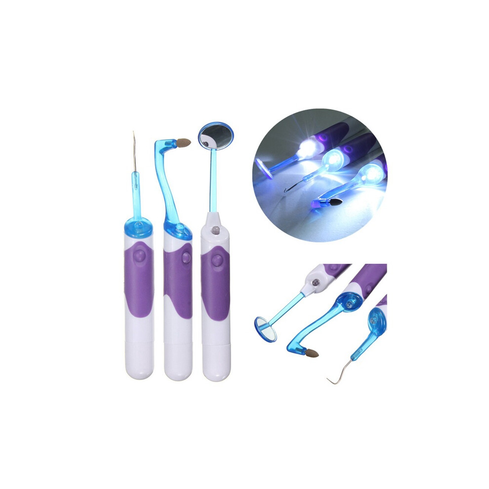 Light Led Oral Dental Mirror Plaque Remove Tooth Stain Eraser Set