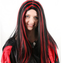 Halloween Feest Volle Haar Cosplay Pruiken Anime Lange Rechte Haar Zwart Met Rood