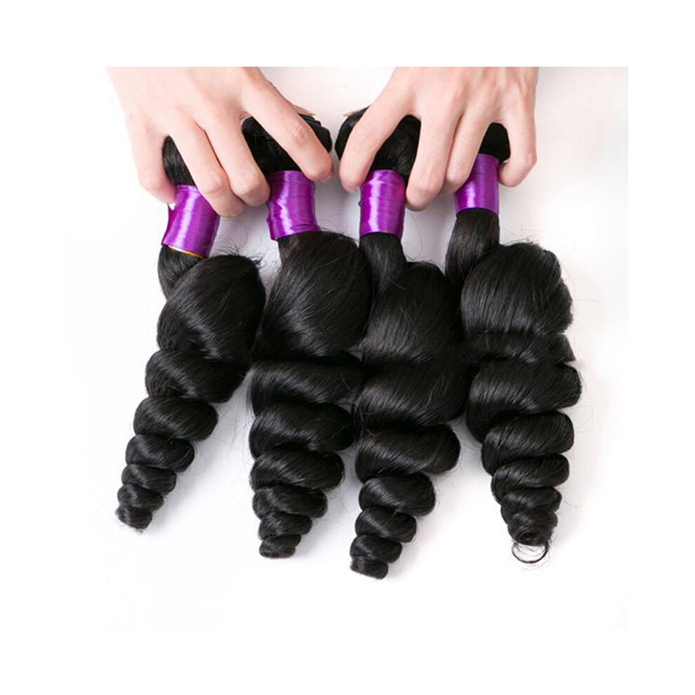 Unisex Black 1 Bundle Brazilian Loose Wave Virgin Hair Weave Natural Human Hair Extensions