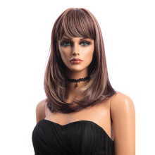 16 Inch Medium Lange Natuurlijke Rechte Synthetische Haarperruiken KANEKALON Volle Pony