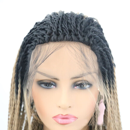 Parrucca lunga dritta nera africana con pizzo frontale - black brown 2