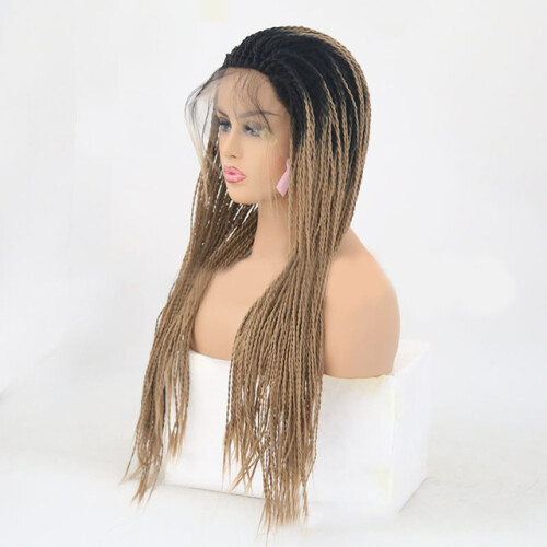 Parrucca lunga dritta nera africana con pizzo frontale - black brown 1