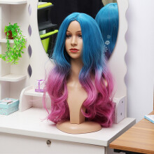 Parrucca da donna con radici scure naturali capelli ondulati completi extension resistenti al calore sintetica e colorata.