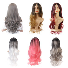 26'' Dames Ombre Zwart Rood Volle Pruik Lange Krullende Golvende Pruik Haar Cosplay