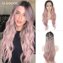 24 Inch T Roze Pruik Front Lace Chemisch Vezel Pruik dames hoge temperatuur zijde half hand haak grote krullende haren