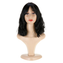 Zwarte Vinger Golf Pruik Vrouwen Halloween Cosplay Krullend Midden Synthetisch Haar Korte Pruik