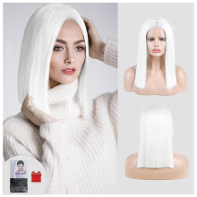 14 inch witte rechte haar lace hoge temperatuur vezel synthetische pruik