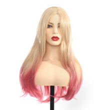 Damesmode Blonde Perücke Ombre Roze Zoete Golf Perücke Krullend Haar Lange Grote Golf Perücke