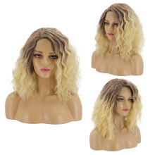 Synthetisch Haar Blonde Korte Watergolf Perucque voor Zwarte Vrouwen Bobo Lolita Schattige Cosplay Perucques met Pony Warmtebestendig