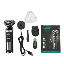 VGR Rasoio electric Rasoio USB Tre in uno Multi-funzione Barba Ricaricabile Display Digitale LCD Lavabile